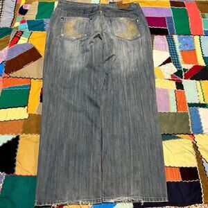 8732 Lighter Washed Gold Embroidered Baggy Wide Leg Jeans 40x32